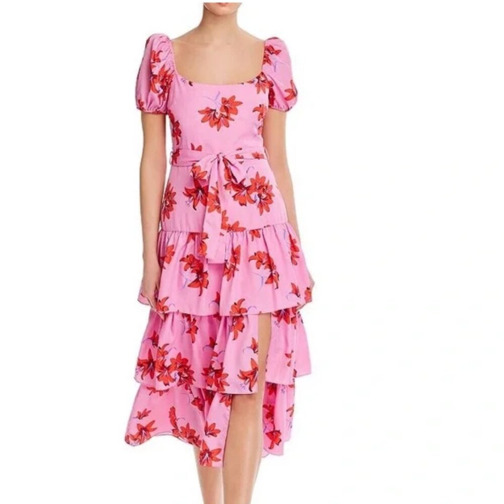 LIKELY Lottie Puff Sleeve Floral Midi Dress Sz 10 NWT